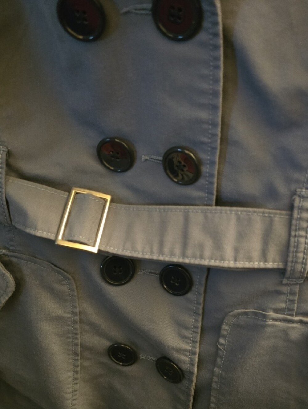 Women's Light  Blue Double-Breasted Trench Coat - Picture 6 of 11